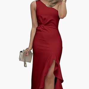 Maroon One-Shoulder Split Bodycon Mermaid Evening Gown